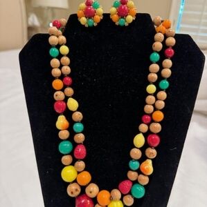 West Germany fruit necklace and clip earring set.